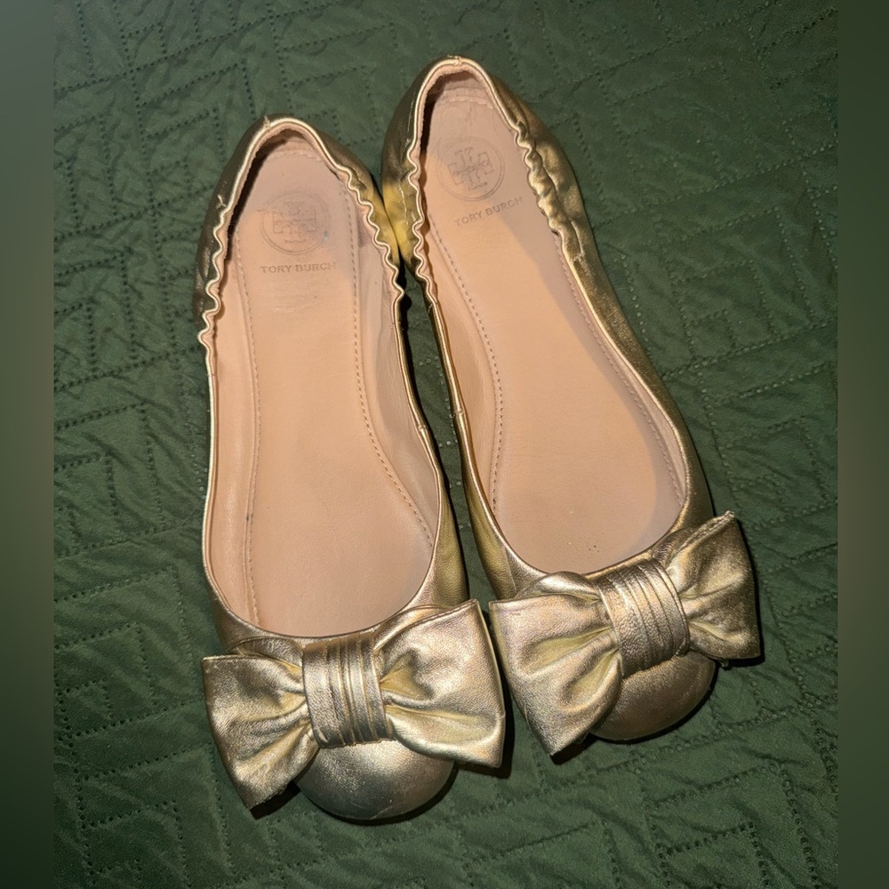 Tory Burch Gold Bow Flats